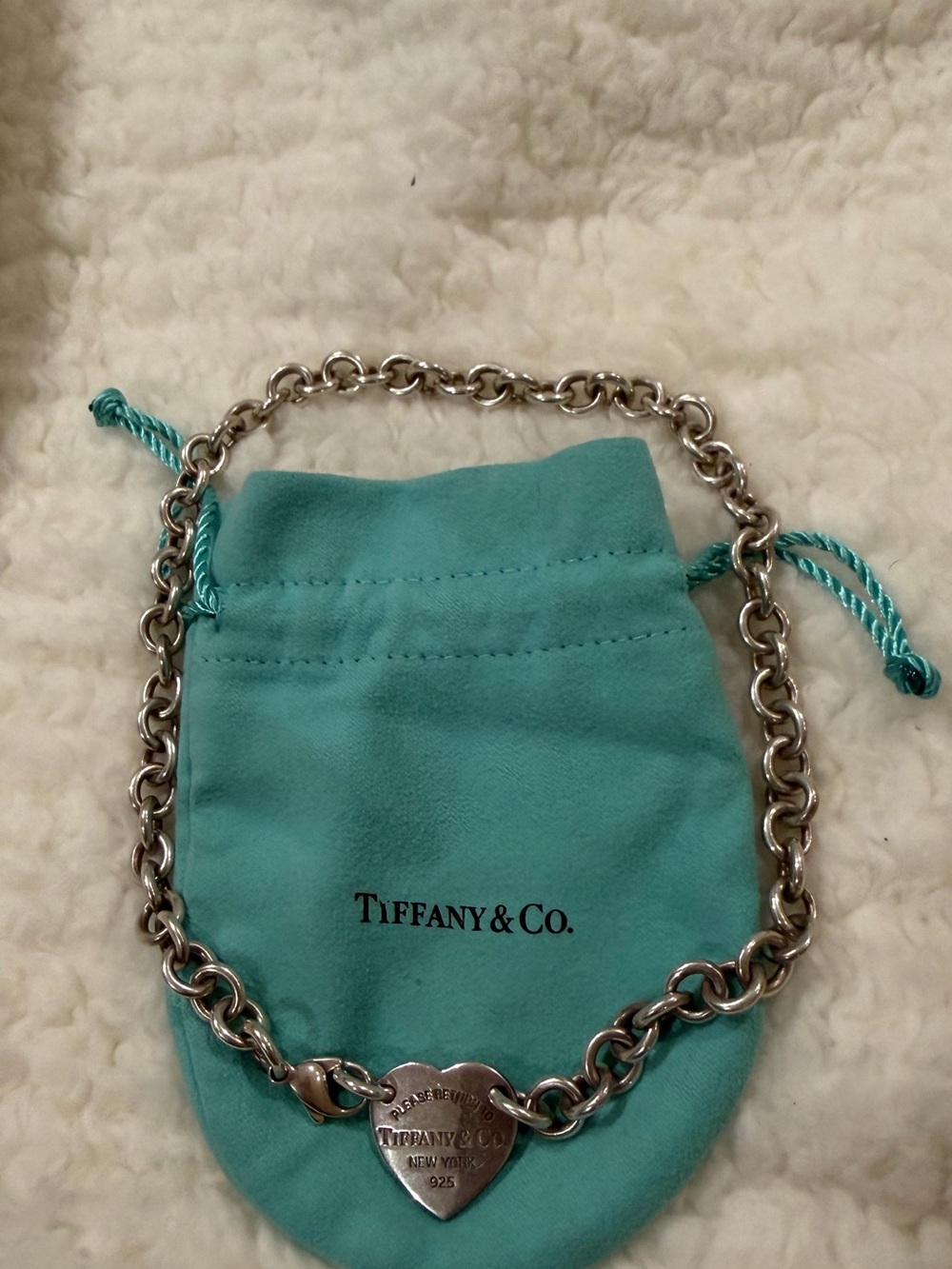 Tiffany Silver Heart Tag Chain Choker Necklace